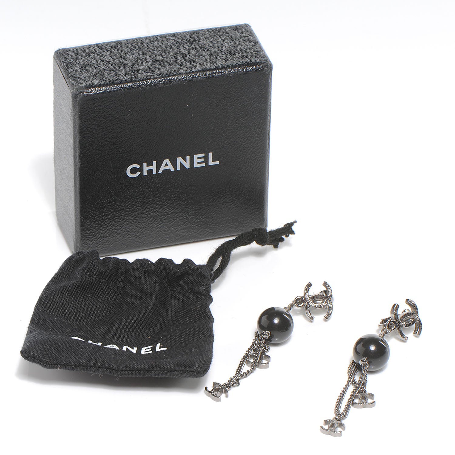 Chanel Chain and Bead CC Earrings Silver 3 of 3