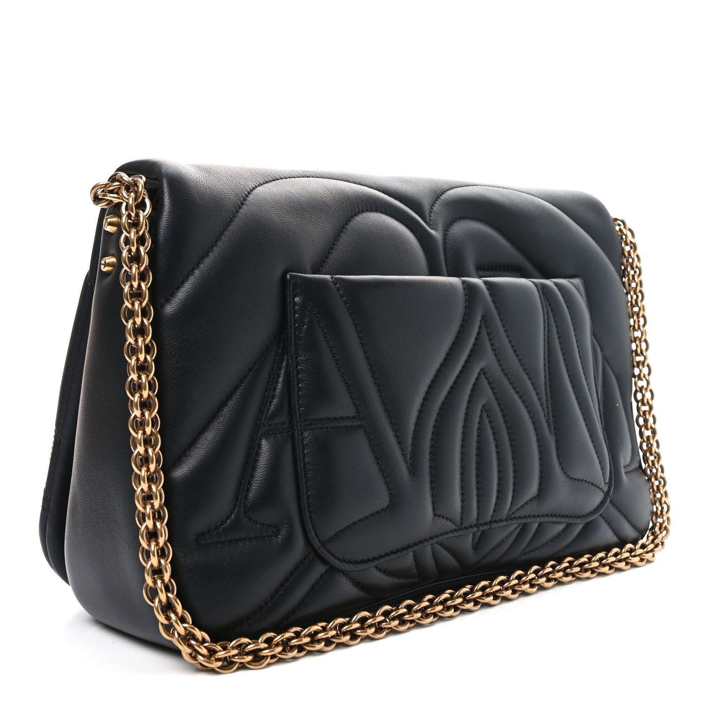Calfskin Quilted The Seal Chain Shoulder Bag Black