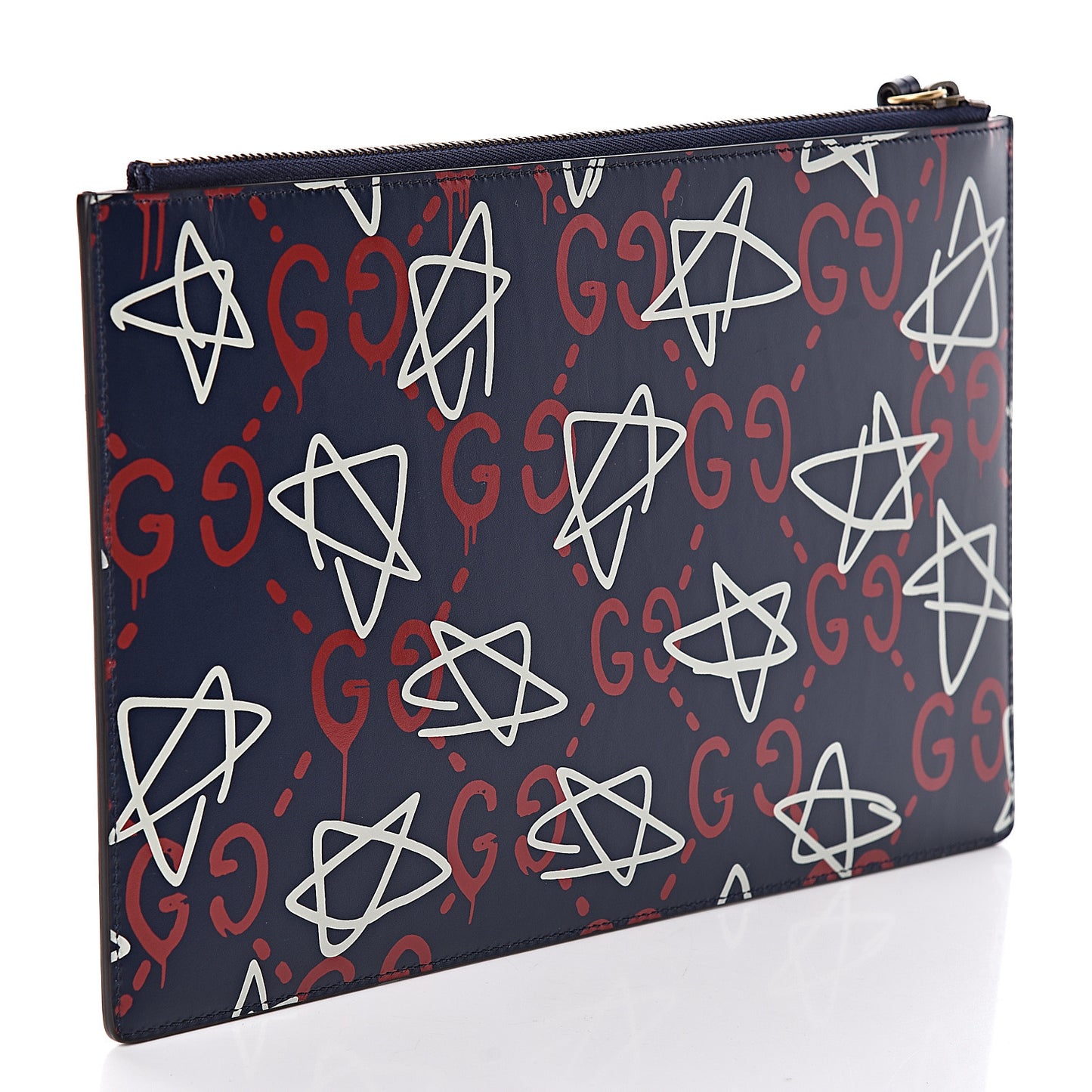 Calfskin GucciGhost Print Pouch Blue Agata Hibiscus Red