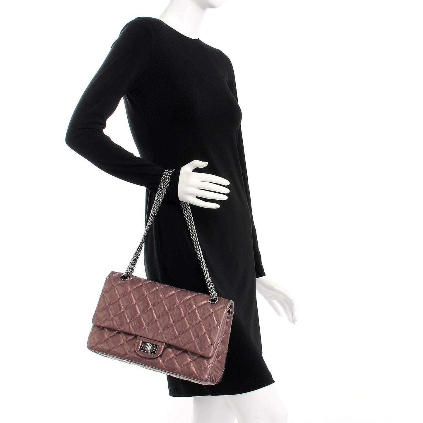 Metallic Aged Calfskin Quilted 2.55 Reissue 227 Flap Rose Fonce