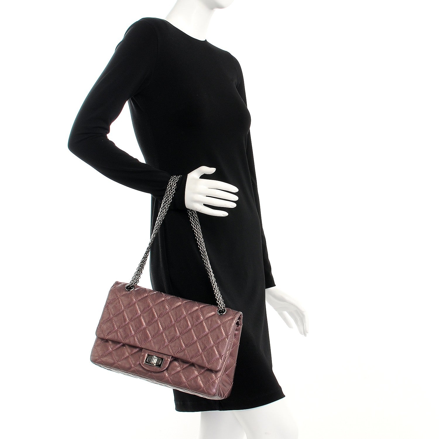 Chanel Metallic Aged Calfskin Quilted 2.55 Reissue 227 Flap Rose Fonce 2 of 8