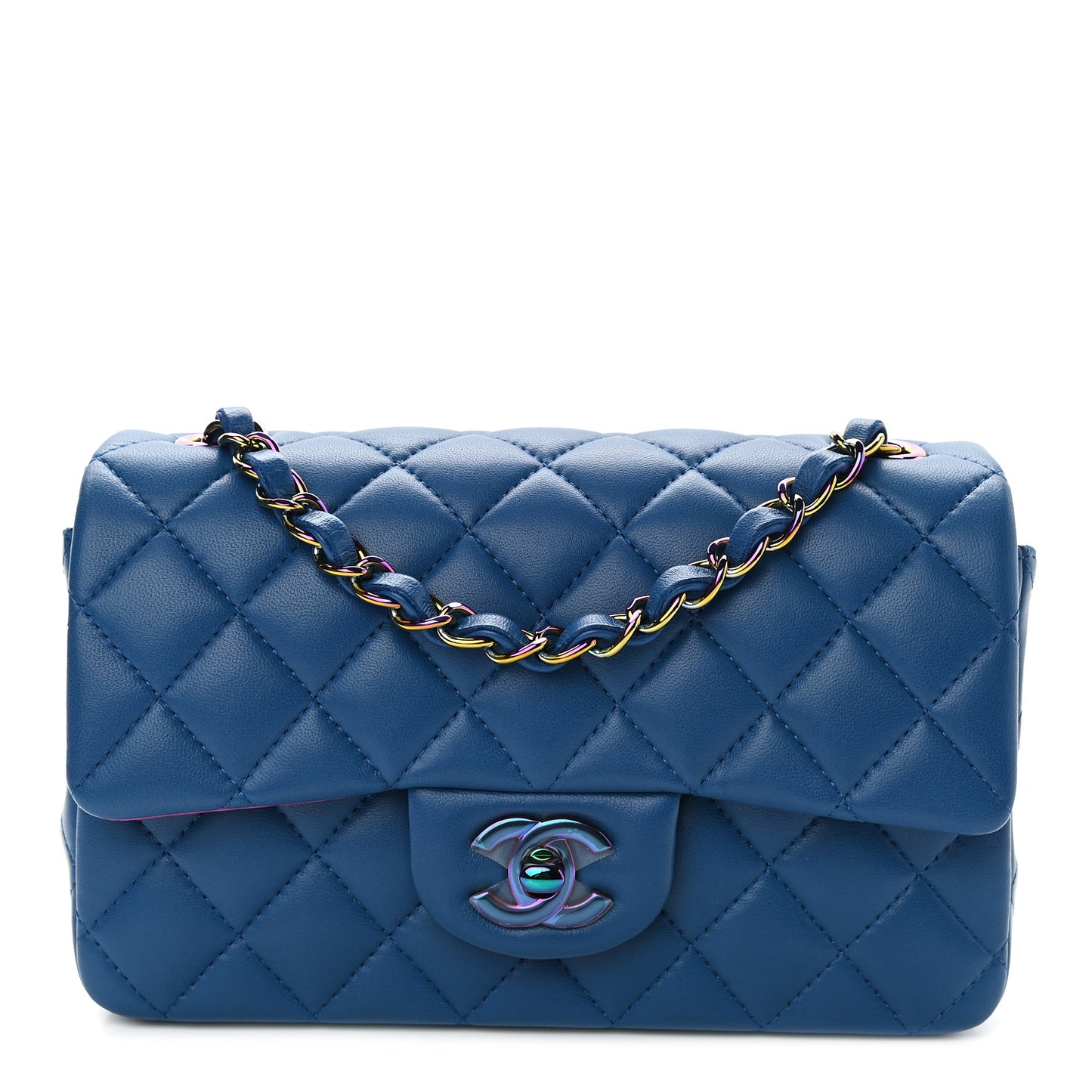 Lambskin Quilted Mini Rectangular Flap Blue Purple