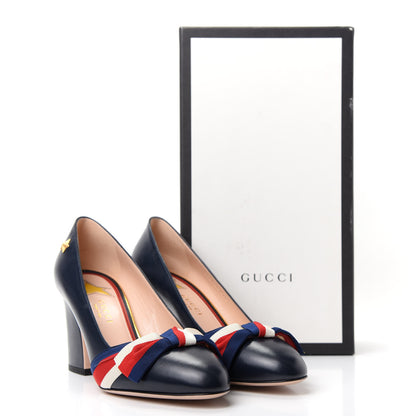 Gucci Malaga Kid Web Bow Pumps 37.5 Navy 10 of 10