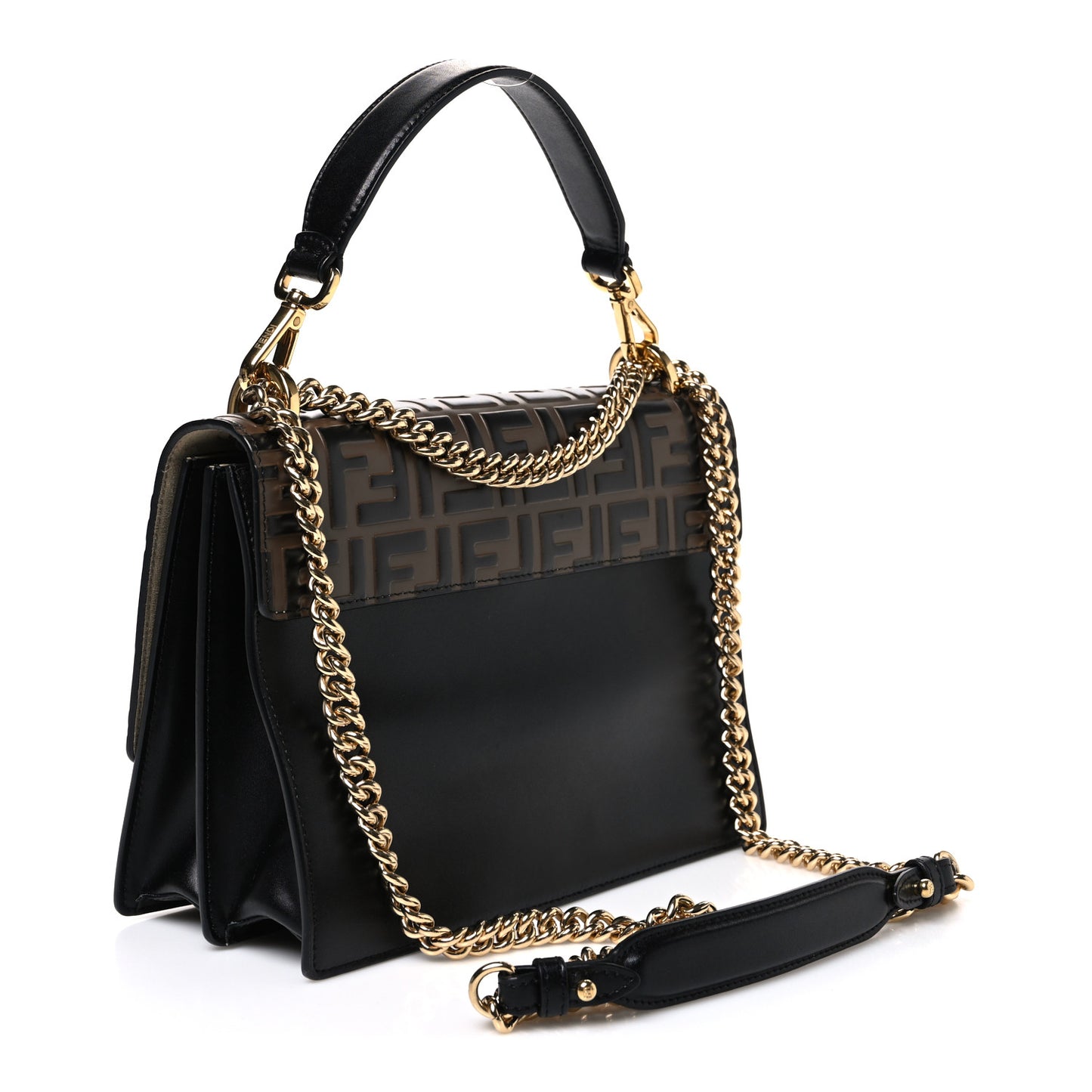 Vitello Liberty Bi-Color FF 1974 Embossed Chain Strap Kan U Shoulder Bag Black Maya