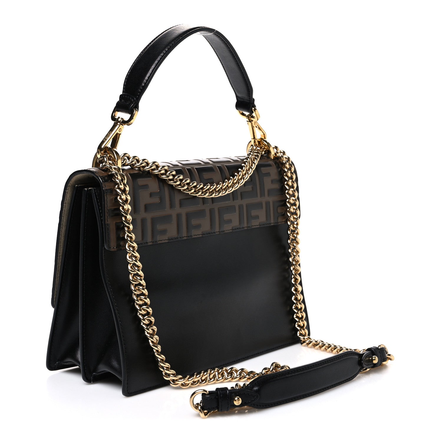 Fendi Vitello Liberty Bi-Color FF 1974 Embossed Chain Strap Kan U Shoulder Bag Black Maya 3 of 12
