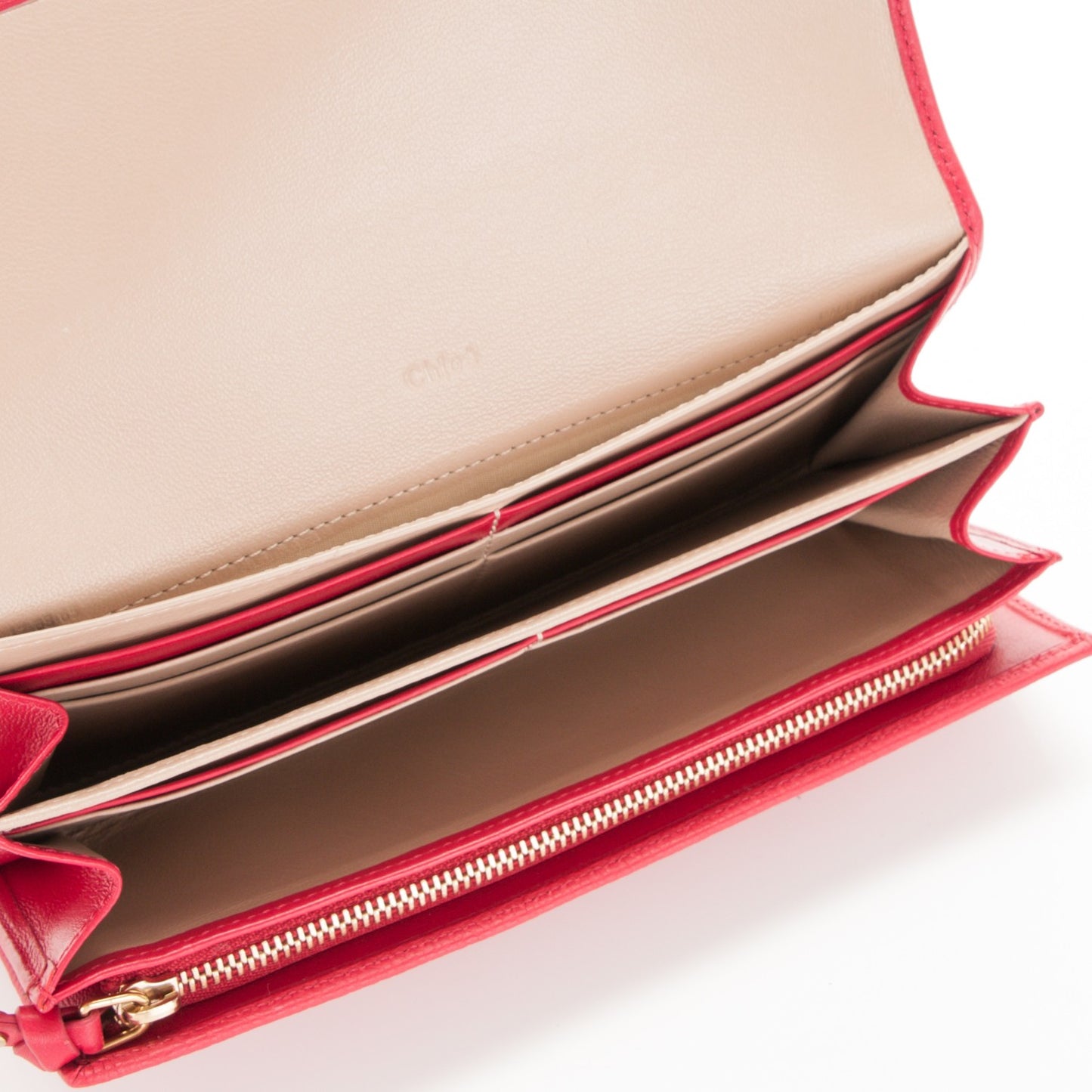Grained Smooth Calfskin Indy Long Wallet Tulip Red