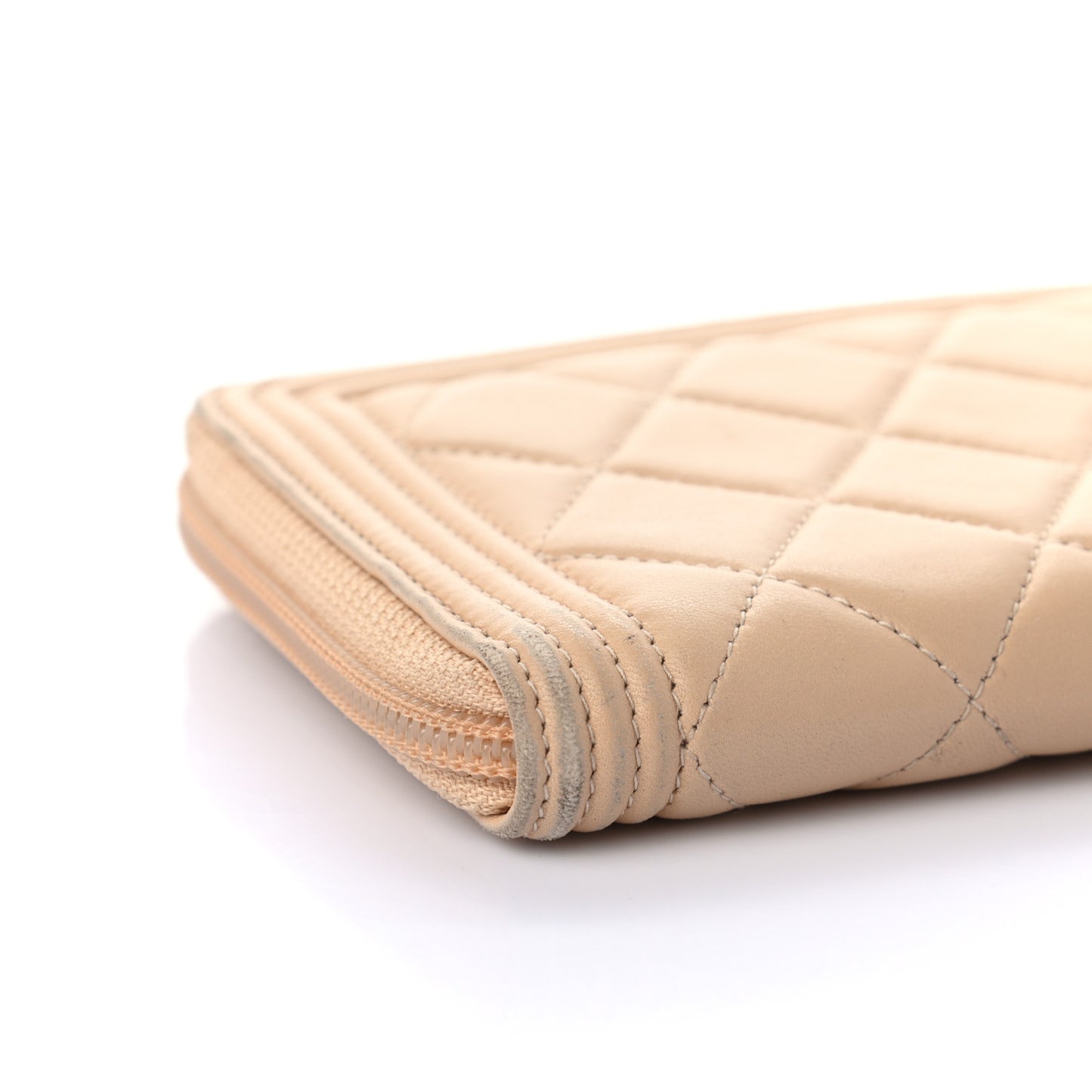 Lambskin Quilted Boy Zip Around Wallet Beige