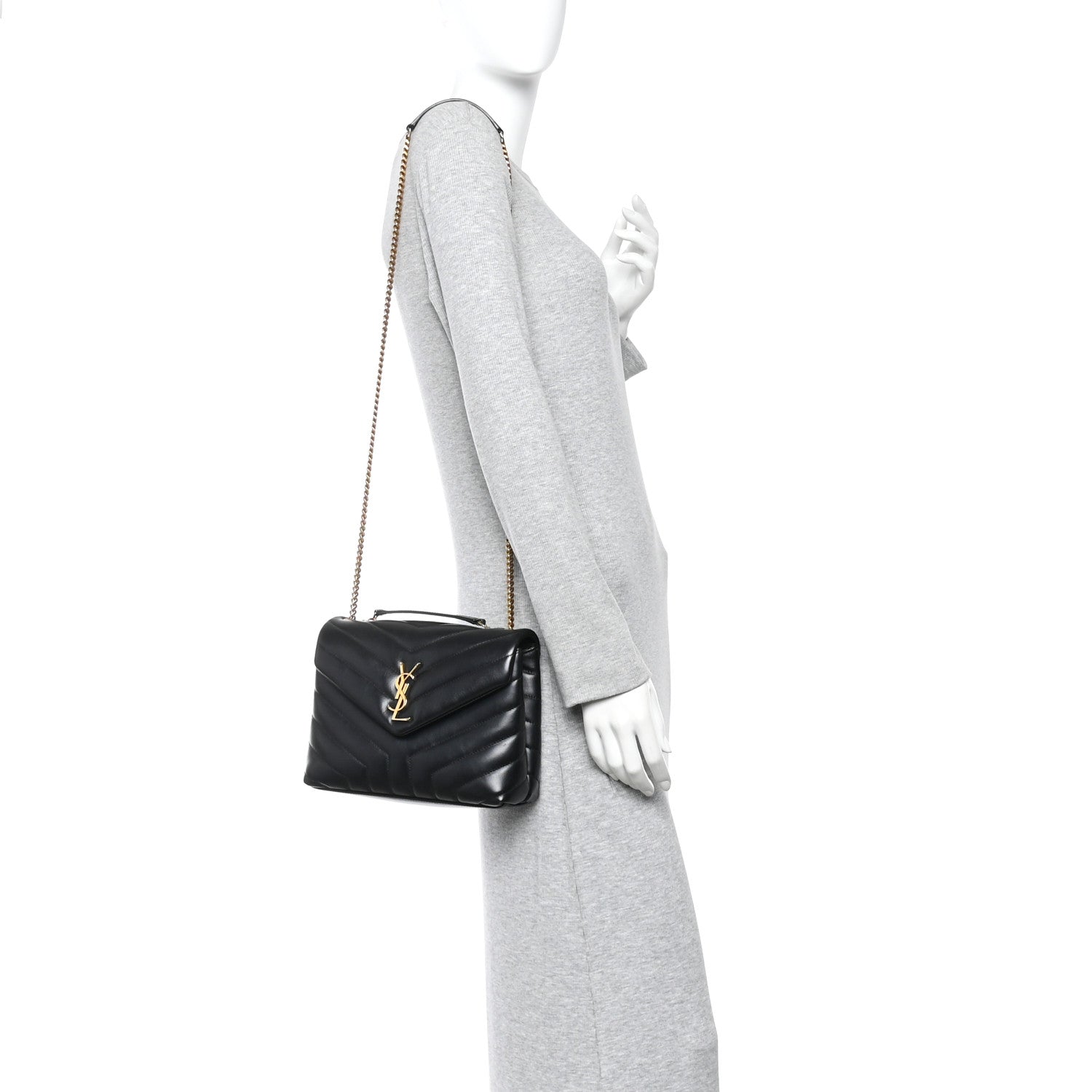 Saint Laurent Calfskin Y Quilted Monogram Small Loulou Chain Satchel Black 2 of 12