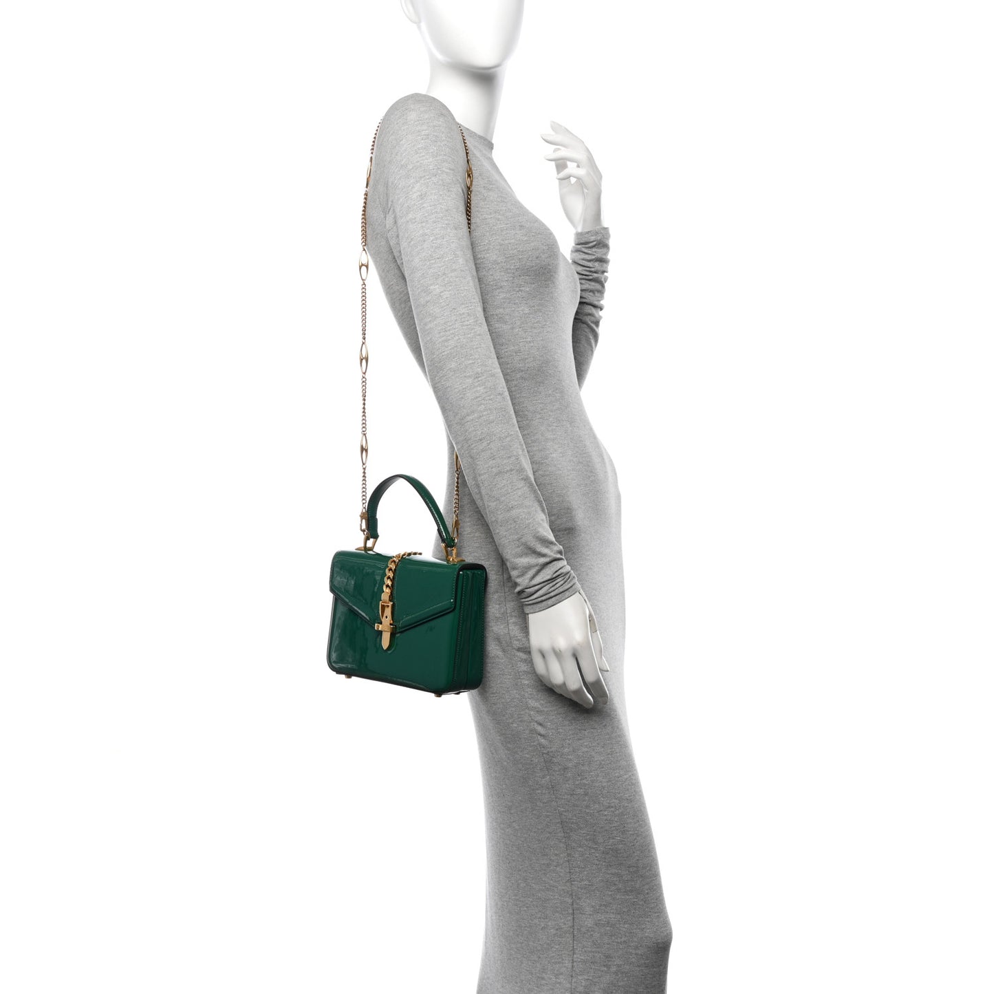 Mousse Top Patent Small Sylvie 1969 Top Handle Bag Emerald