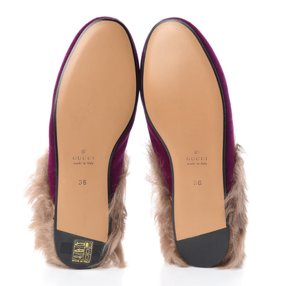 Gucci Velvet Fur Womens Princetown Slippers 36 Fucsia Violet Cyclamen Natural 5 of 8
