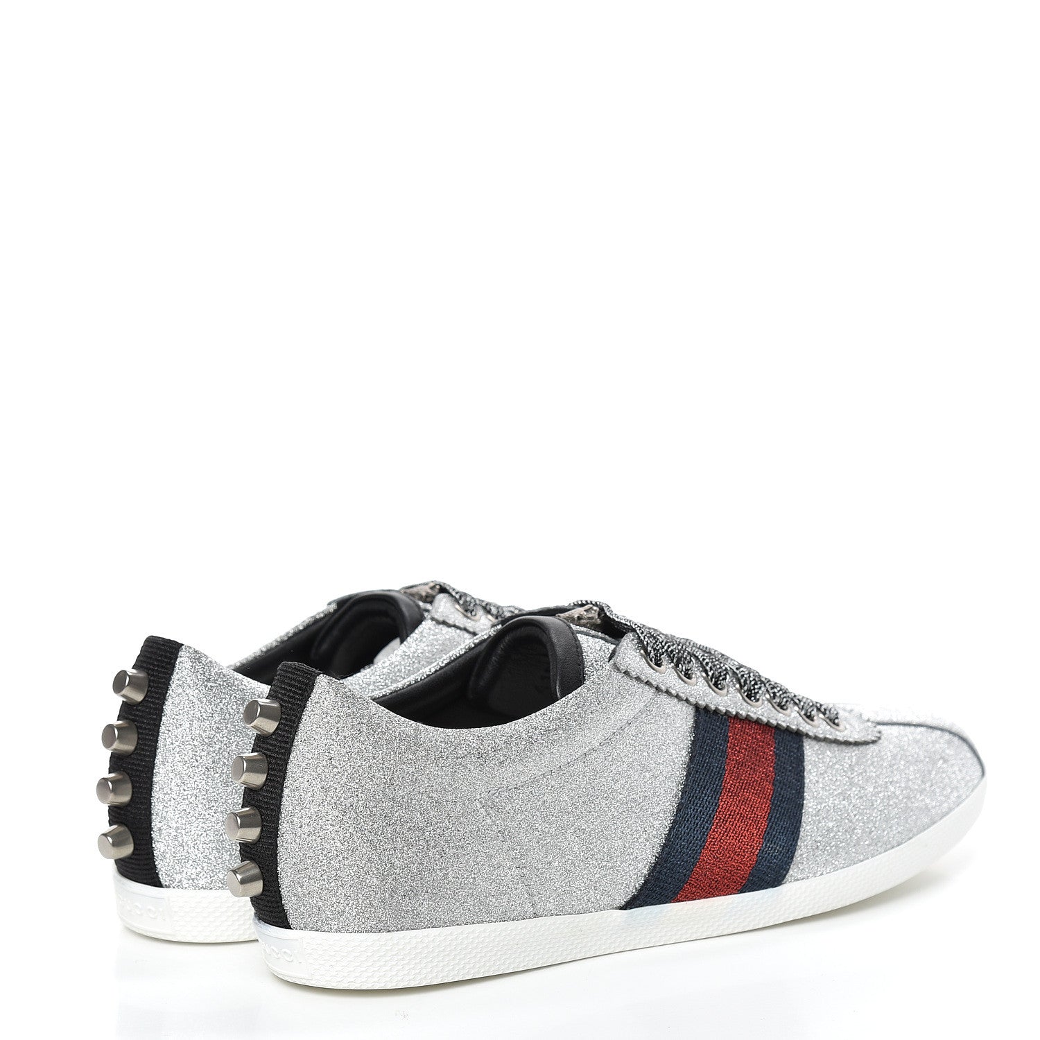 Gucci Glitter Fabric Studded Web Sneakers 36 Silver 4 of 8