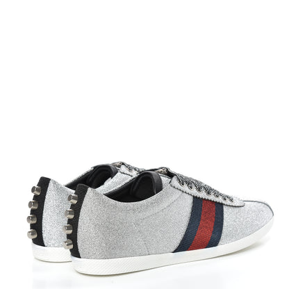 Gucci Glitter Fabric Studded Web Sneakers 36 Silver 4 of 8