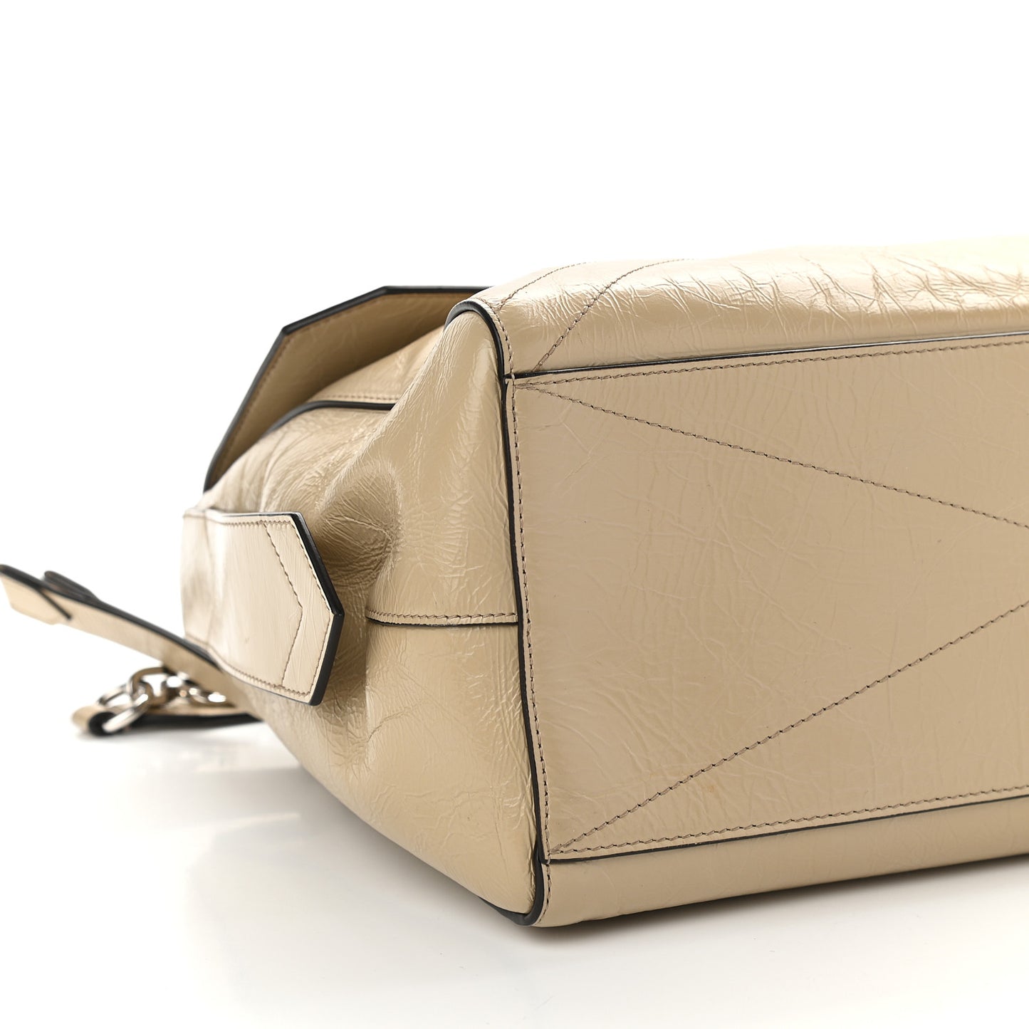 Creased Patent Calfskin Medium ID Flap Beige