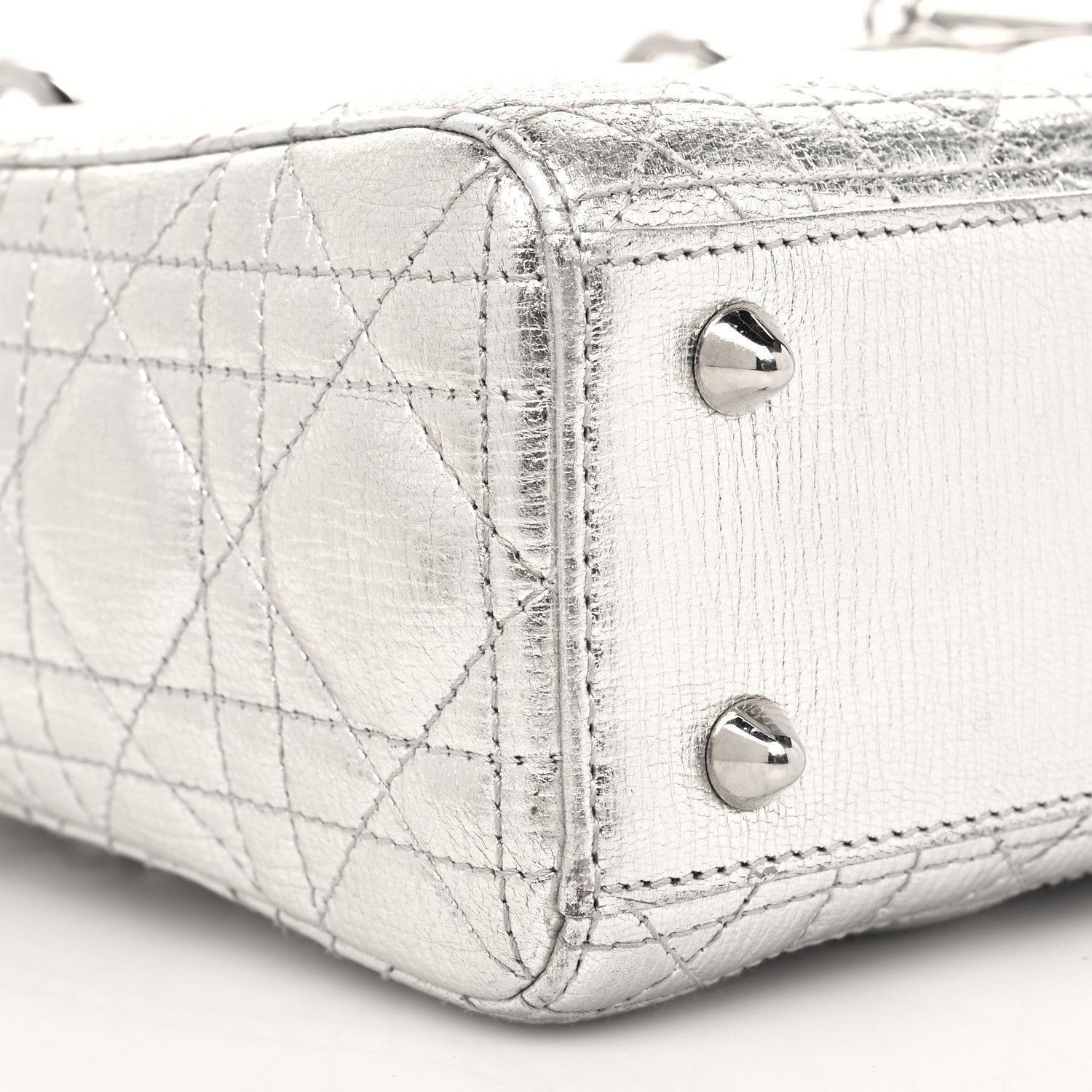 Christian Dior Metallic Grained Calfskin Cannage Small Lucky Badges My Lady Dior Silver 8 of 11