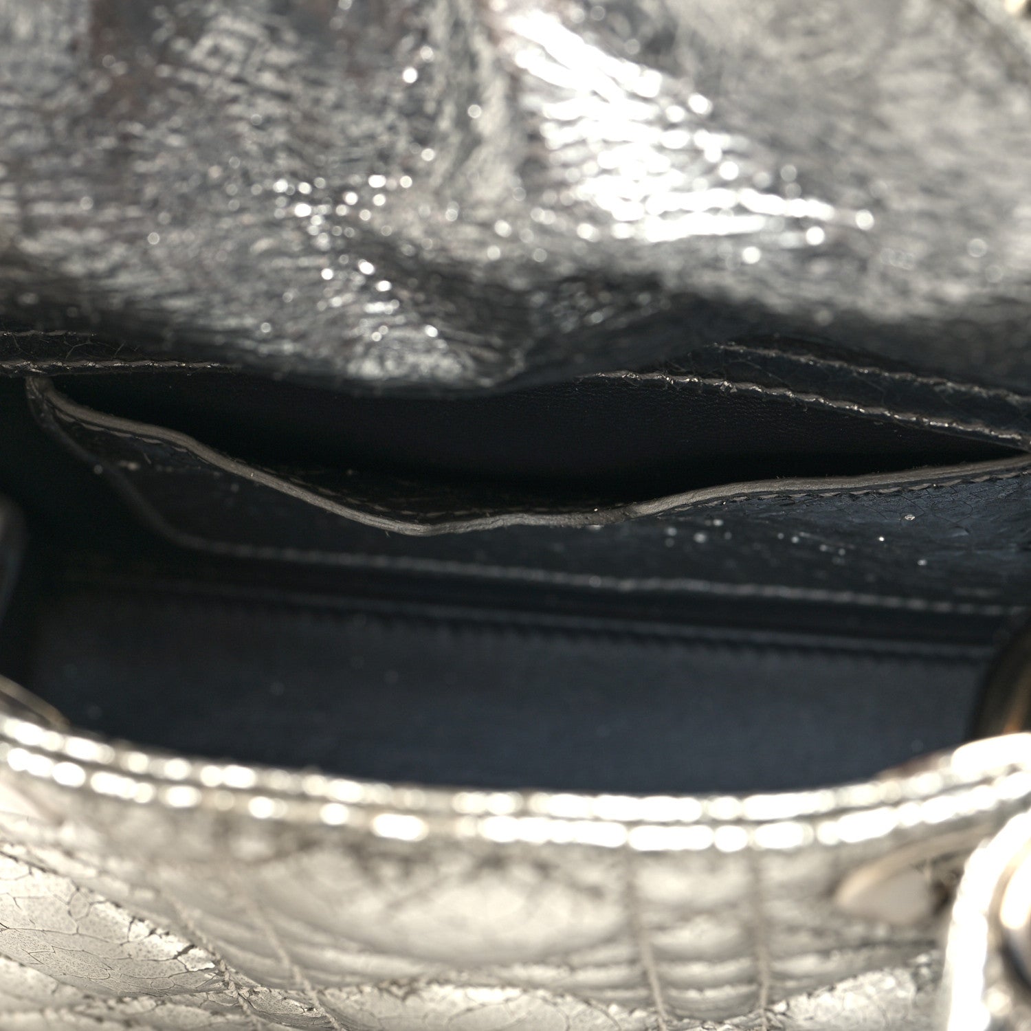 Christian Dior Metallic Crinkled Calfskin Cannage Micro Lady Dior Silver 10 of 12