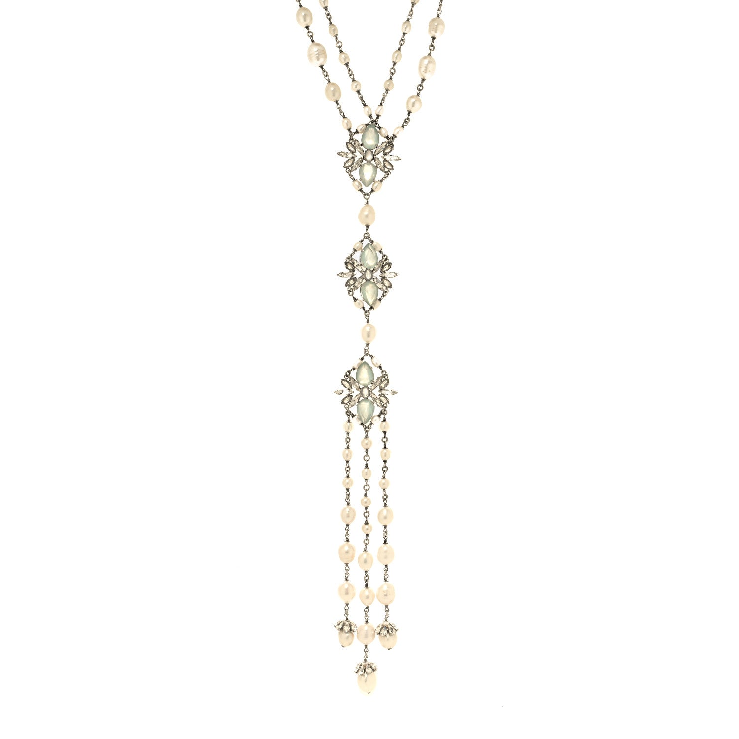 Chanel Crystal Gripoix Flower Pearl Multi Strand Necklace Blue Silver 1 of 6