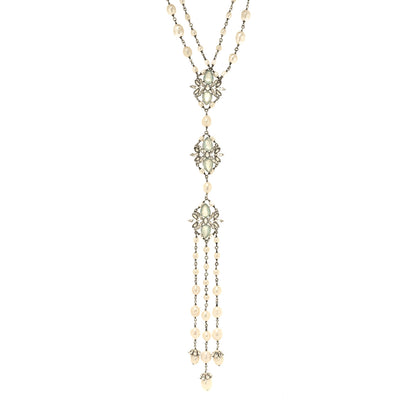 Chanel Crystal Gripoix Flower Pearl Multi Strand Necklace Blue Silver 1 of 6