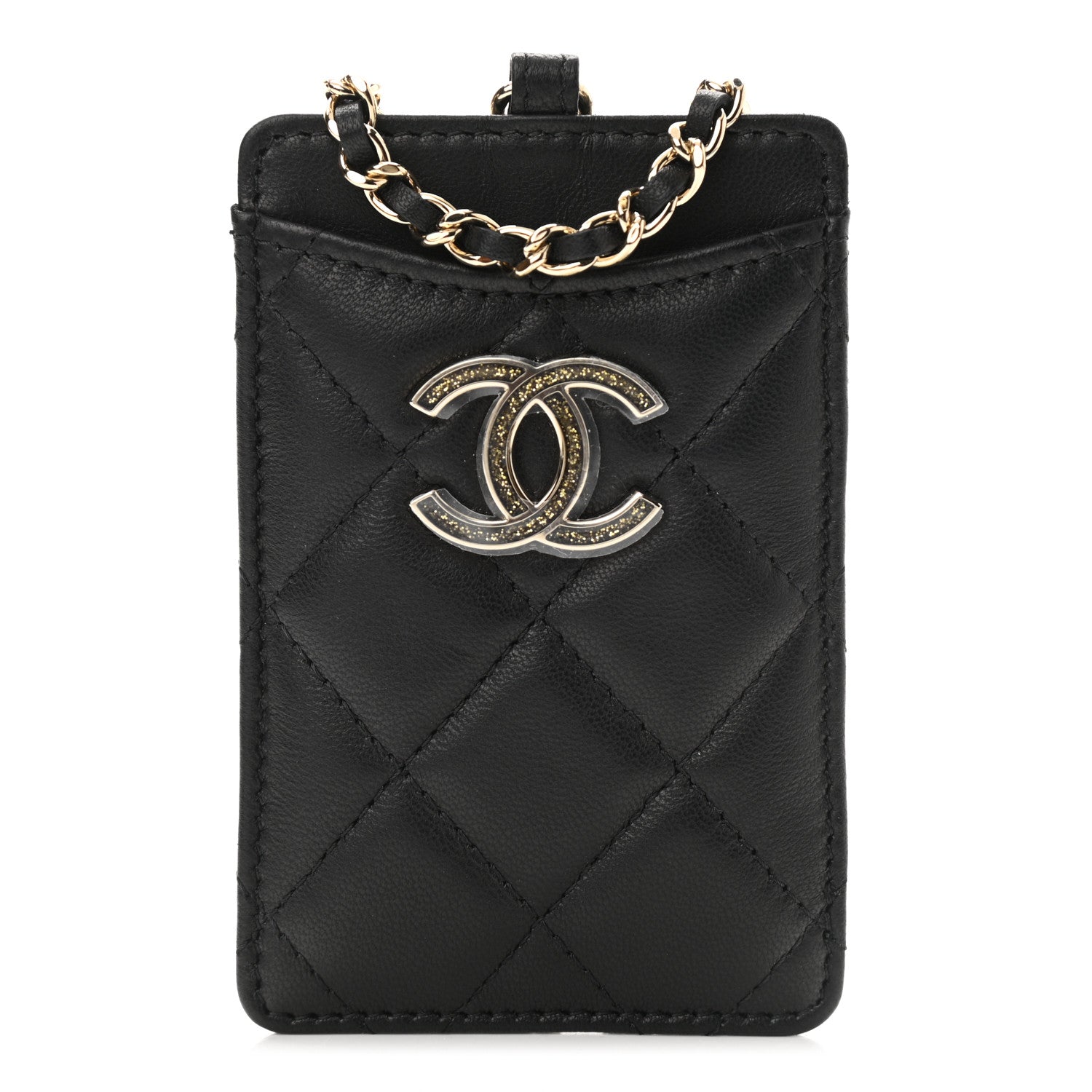 Chanel Lambskin Quilted Glitter Card Holder On Chain Black 1 of 10