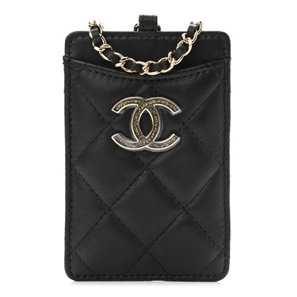 Chanel Lambskin Quilted Glitter Card Holder On Chain Black 1 of 10