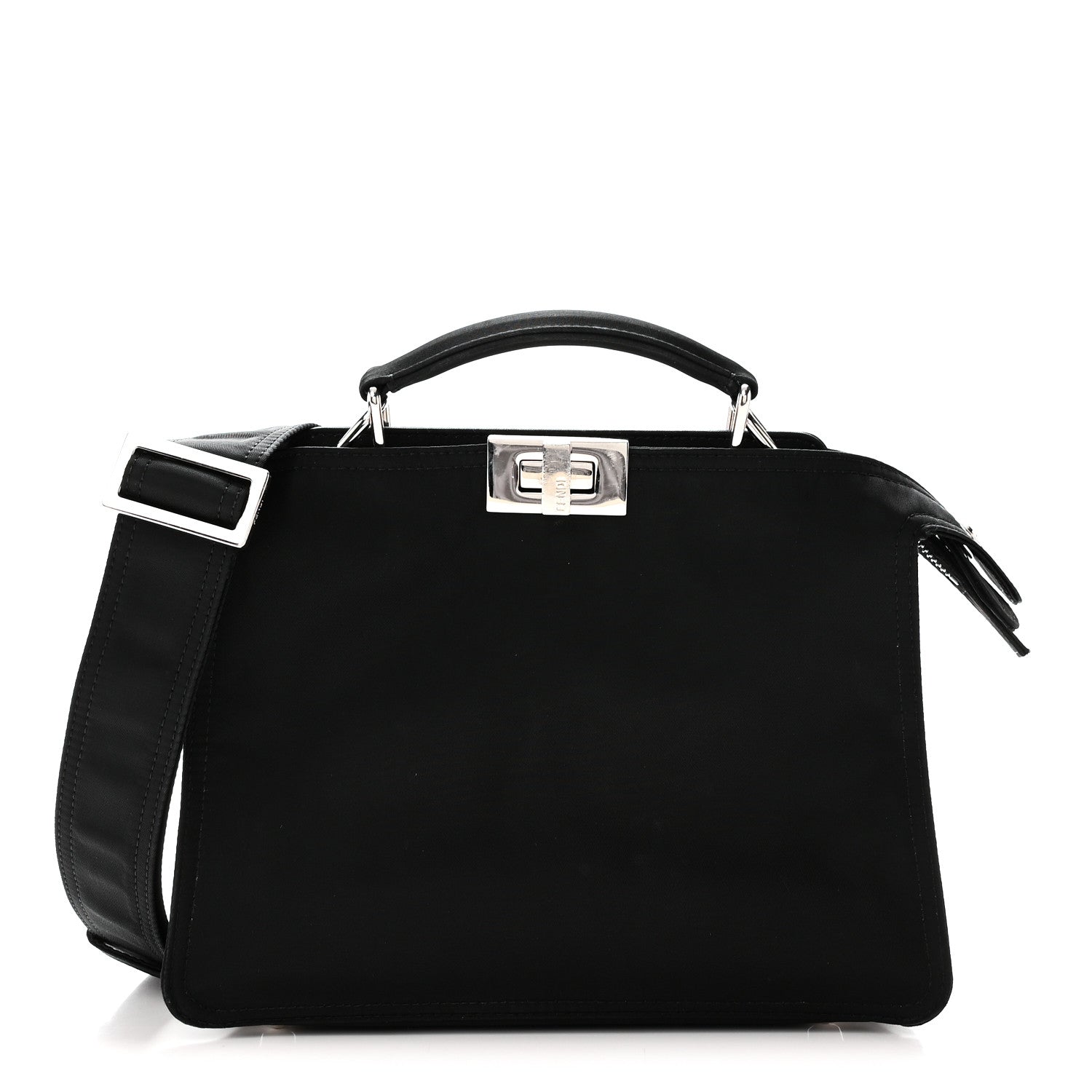 Fendi Nylon Vitello Cover Logo Embossed Mini Peekaboo I SEE U Satchel Black White 1 of 9