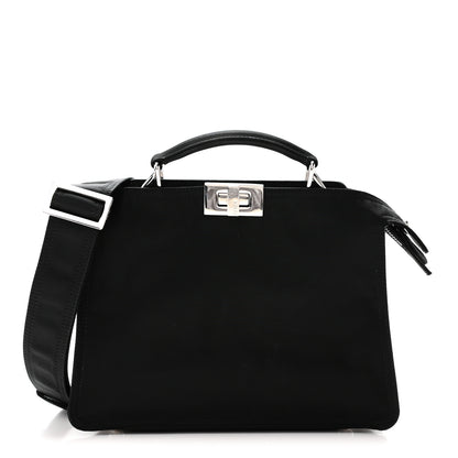 Fendi Nylon Vitello Cover Logo Embossed Mini Peekaboo I SEE U Satchel Black White 1 of 9