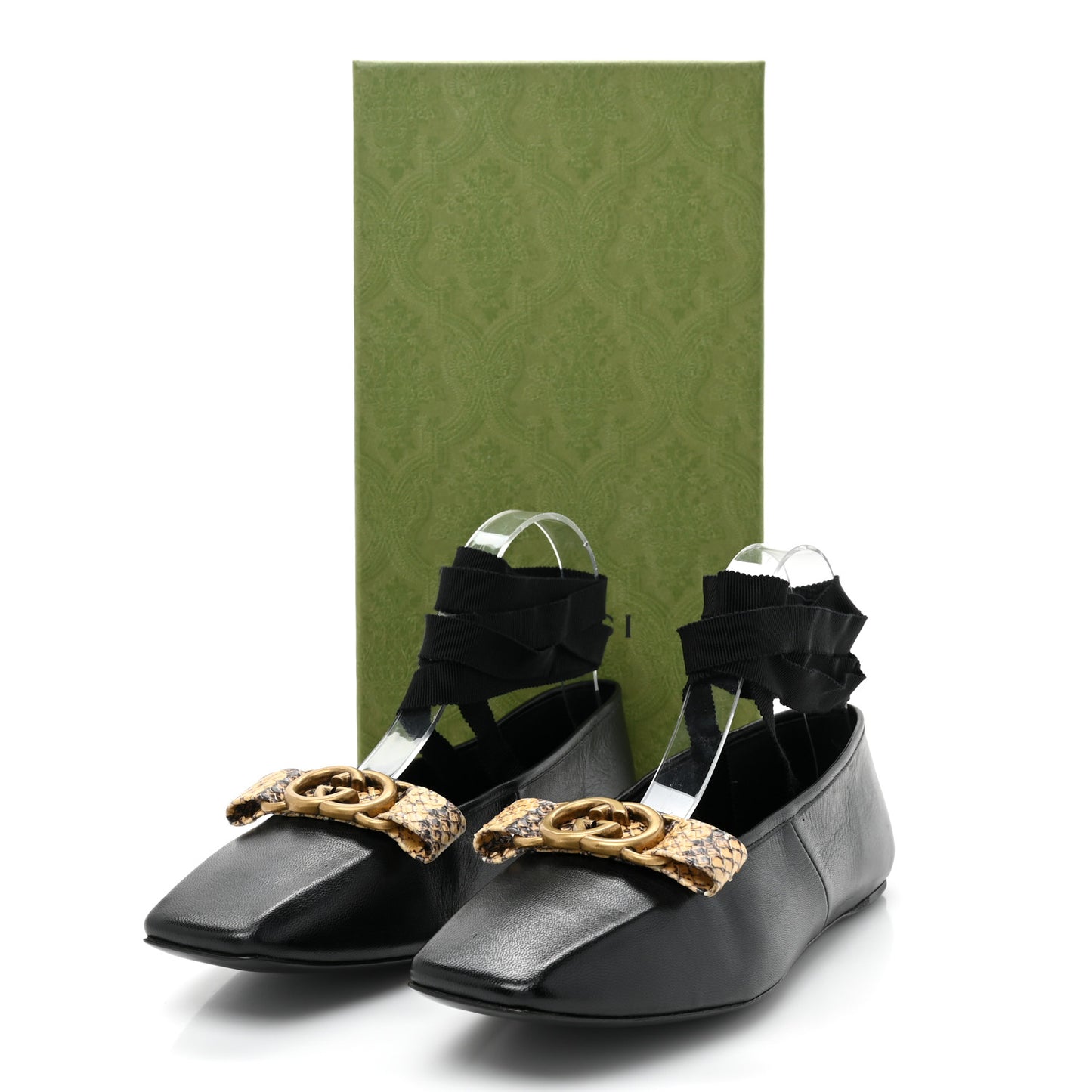Malaga Kid Snakeskin Interlocking G Ballet Flats 38 Black