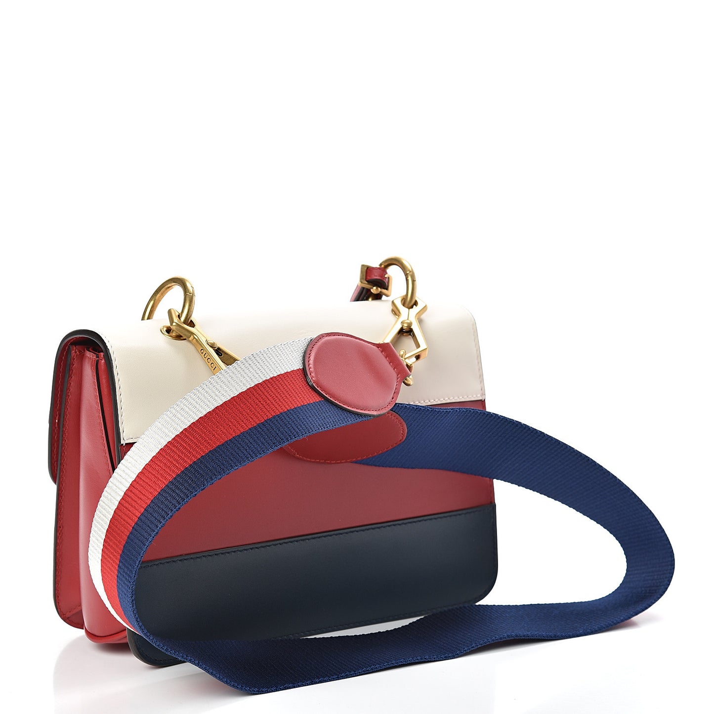 Calfskin Sylvie Web Queen Margaret Shoulder Bag Blue Agata Hibiscus Red Mystic White