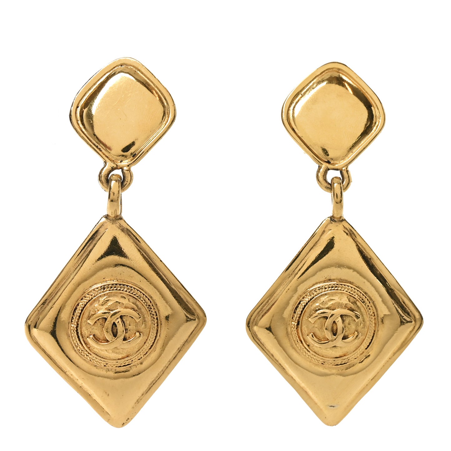 CC Drop Clip On Earrings Gold