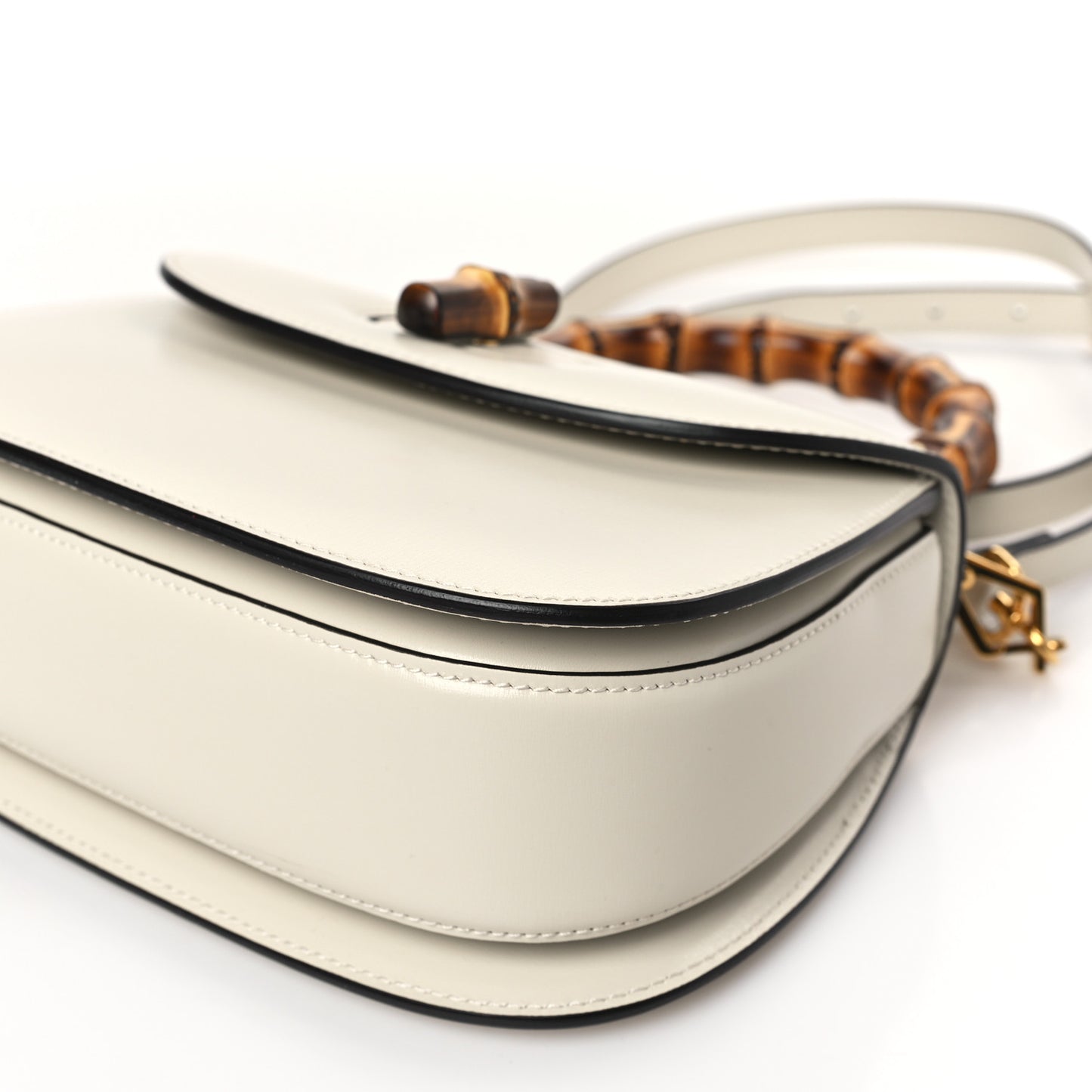 Boarded Dyana Lux Calfskin Web Small Bamboo 1947 Top Handle Bag Mystic White