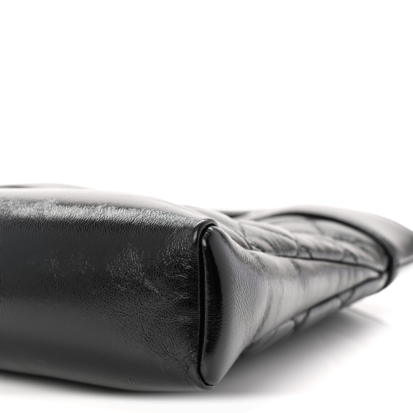 Shiny Crumpled Calfskin Quilted Mini 31 Shopping Bag Black