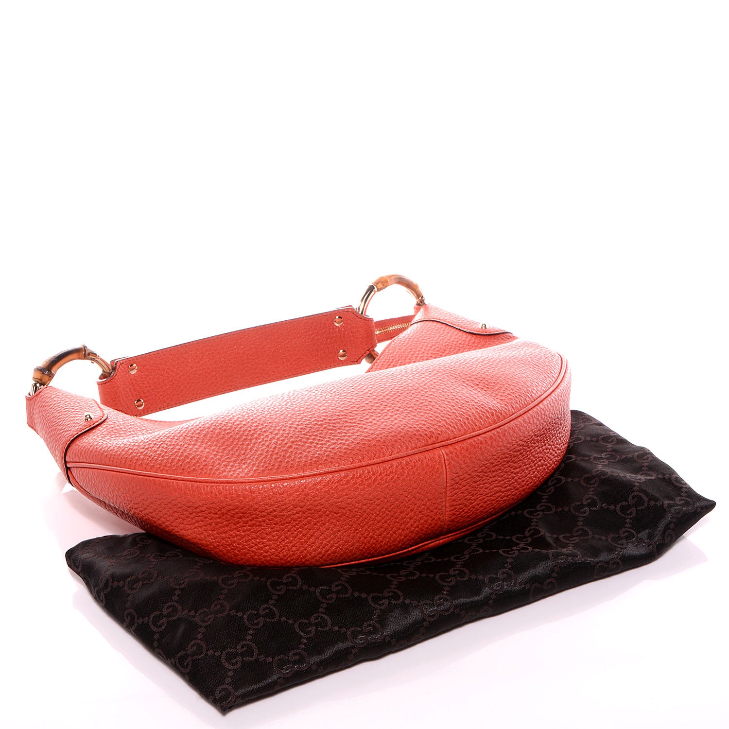 Gucci Pebbled Leather Bamboo Ring Hobo Red 4 of 7