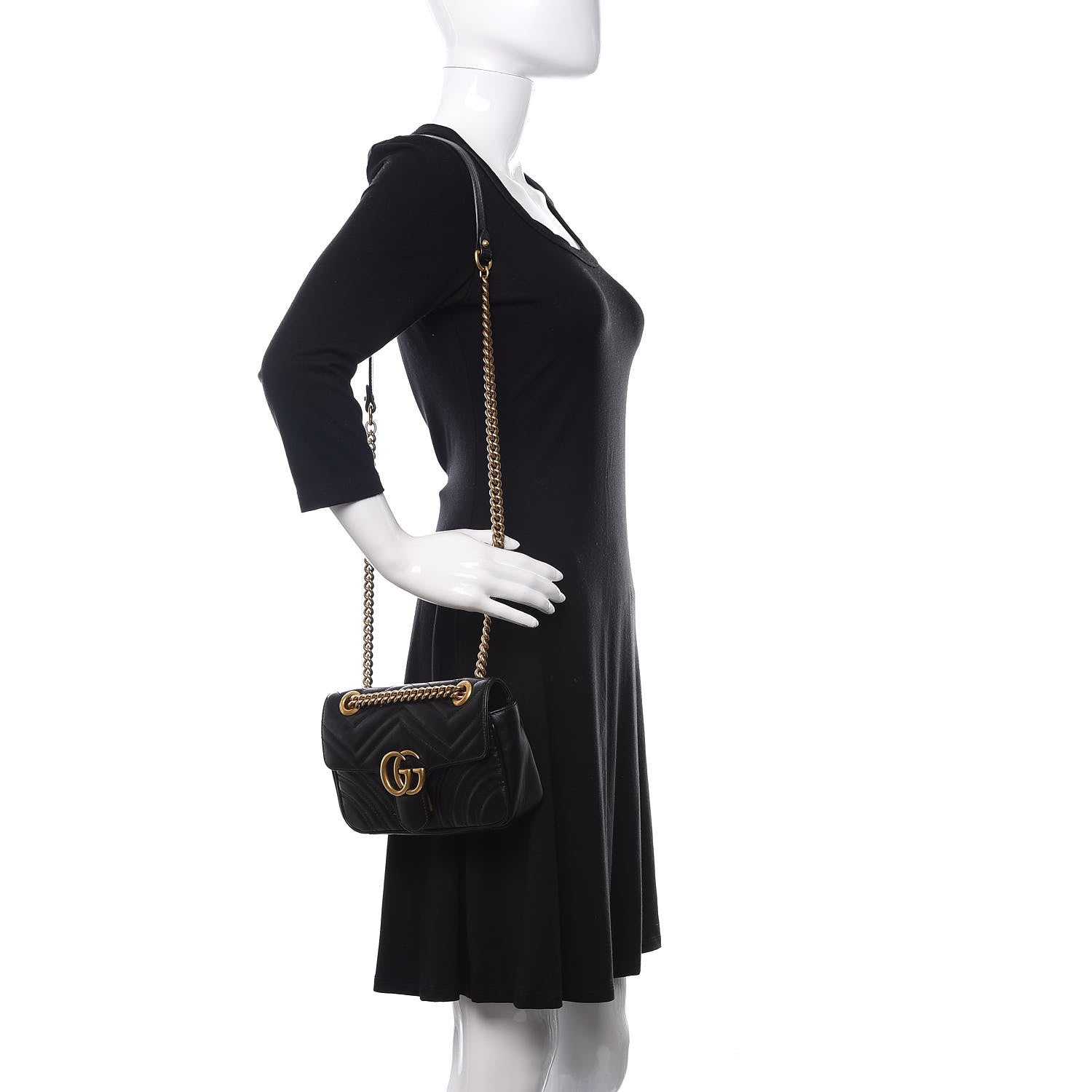 Gucci Calfskin Matelasse Mini GG Marmont Shoulder Bag Black 2 of 14