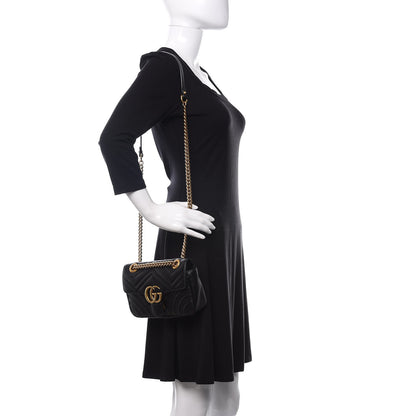 Gucci Calfskin Matelasse Mini GG Marmont Shoulder Bag Black 2 of 14
