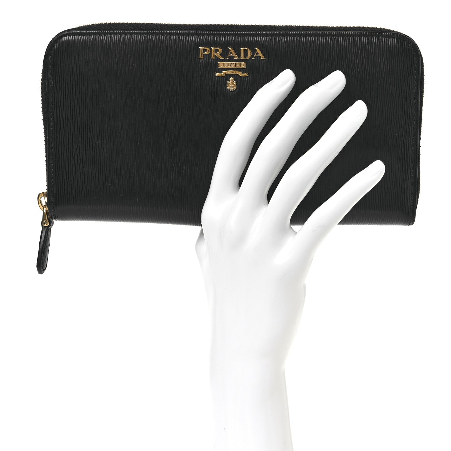 Prada Vitello Move Bi-Color Zip Around Wallet Black 2 of 11