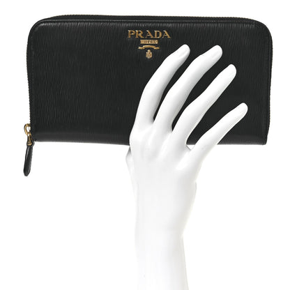 Prada Vitello Move Bi-Color Zip Around Wallet Black 2 of 11