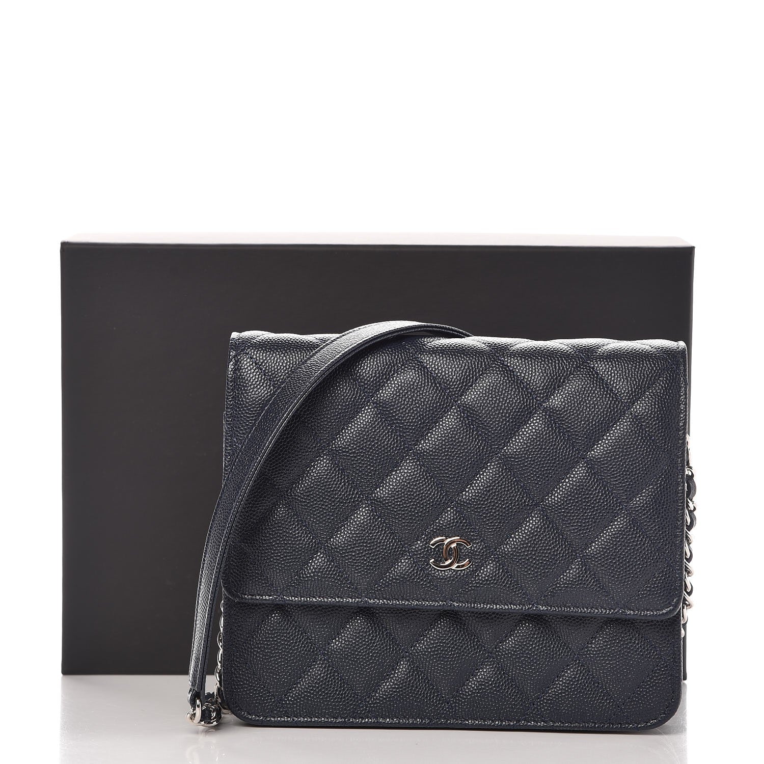 Chanel Caviar Quilted Square Wallet On Chain WOC Navy 9 of 9
