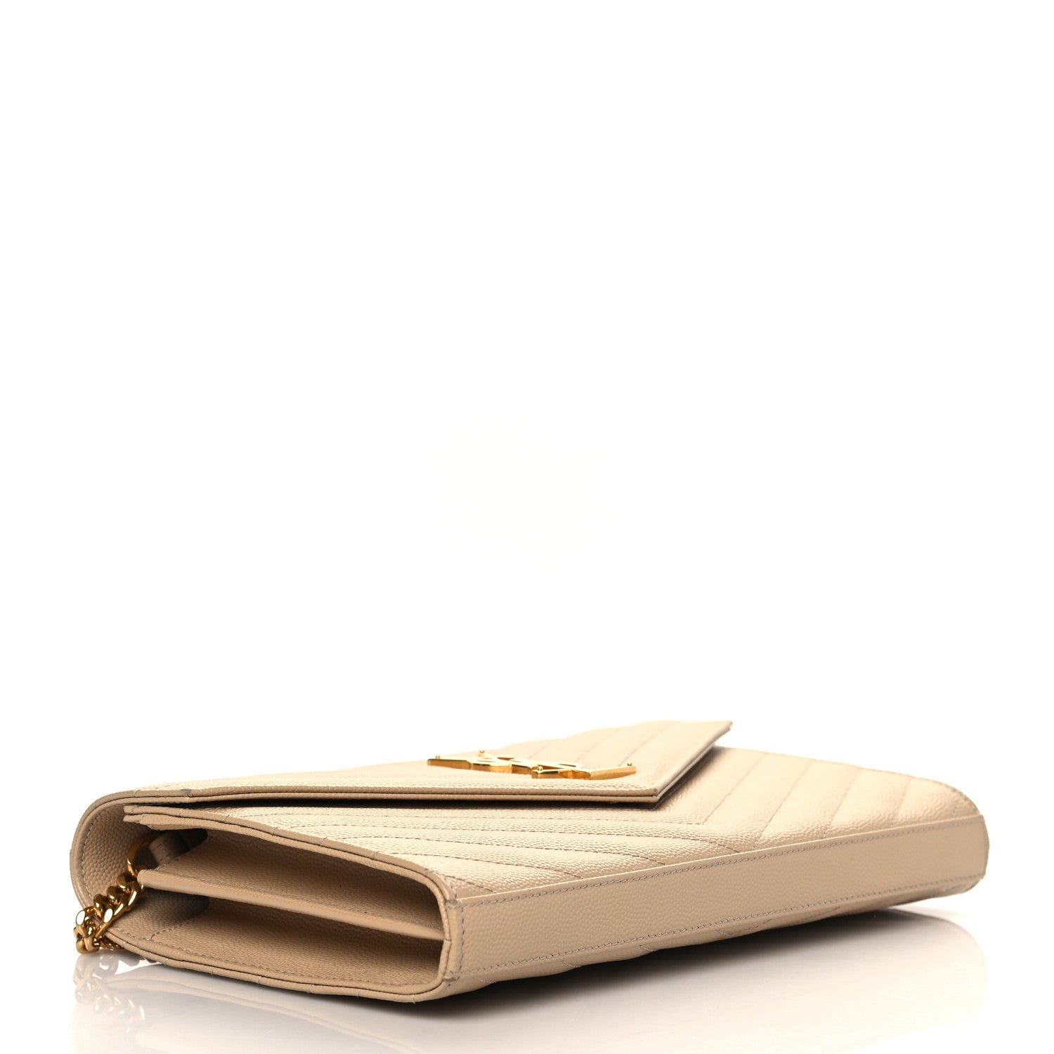 Saint Laurent Grain De Poudre Matelasse Chevron Monogram Chain Wallet Nude Powder 4 of 9