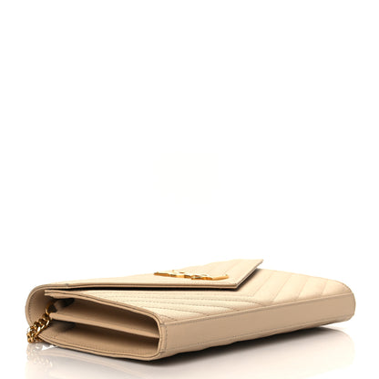 Saint Laurent Grain De Poudre Matelasse Chevron Monogram Chain Wallet Nude Powder 4 of 9
