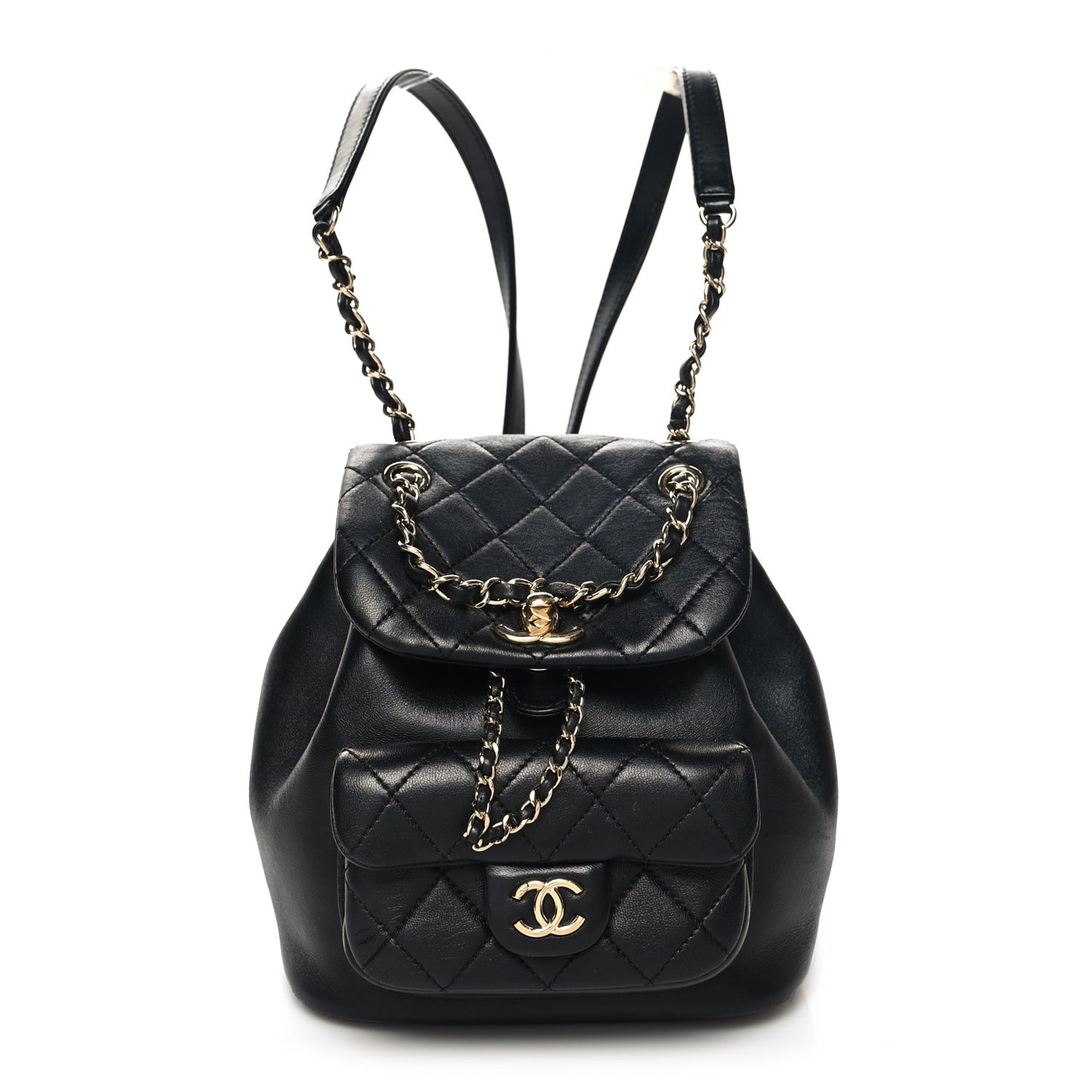 Lambskin Quilted Small Duma Drawstring Backpack Black