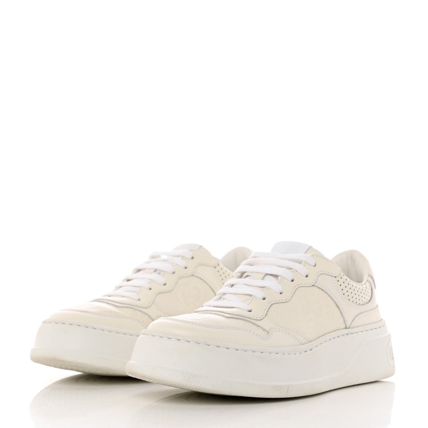 Calfskin GG Tennis Embossed Perforated Womens Platform 55mm Sneakers 38.5 Great White