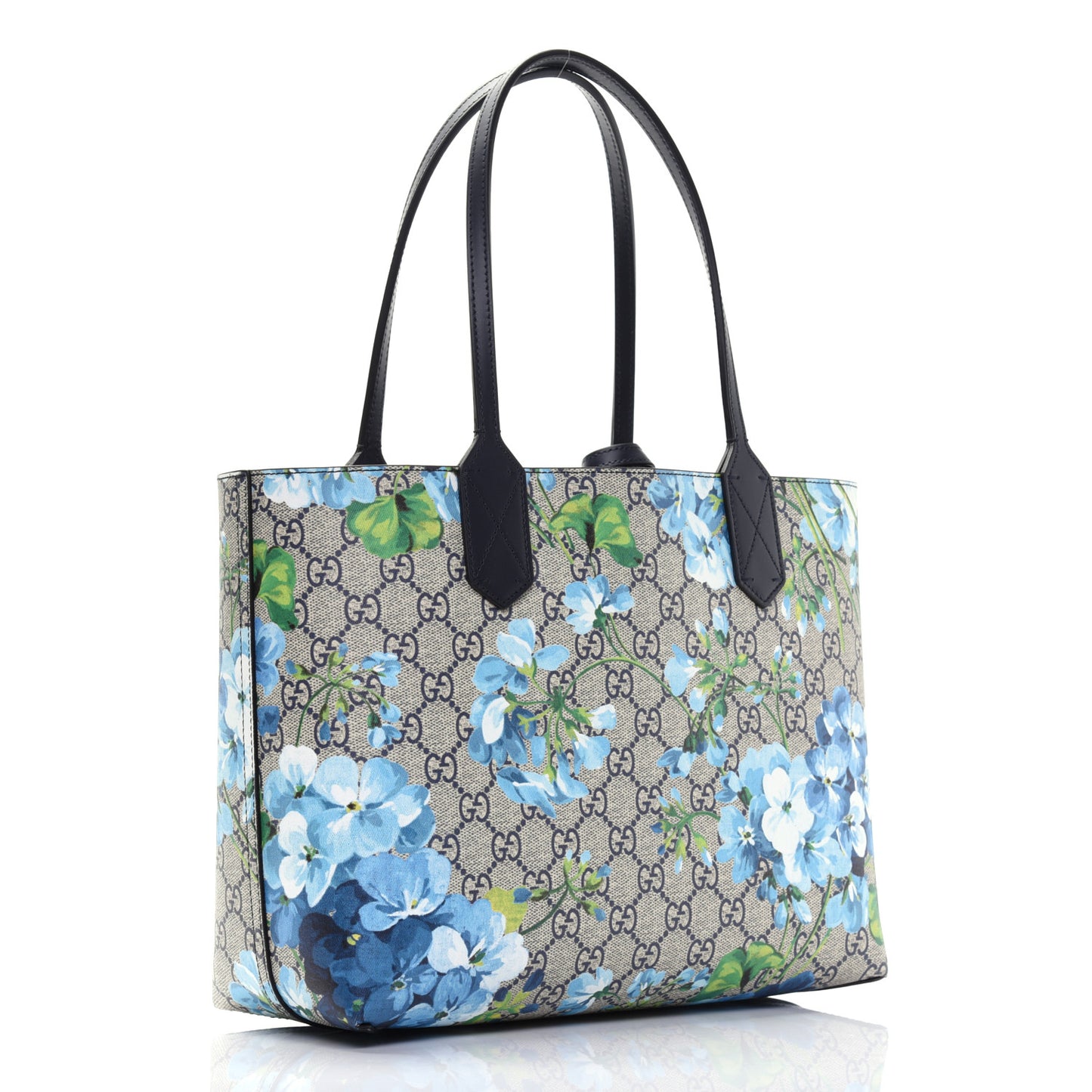 GG Supreme Monogram Blooms Small Reversible Tote Beige Blue Navy