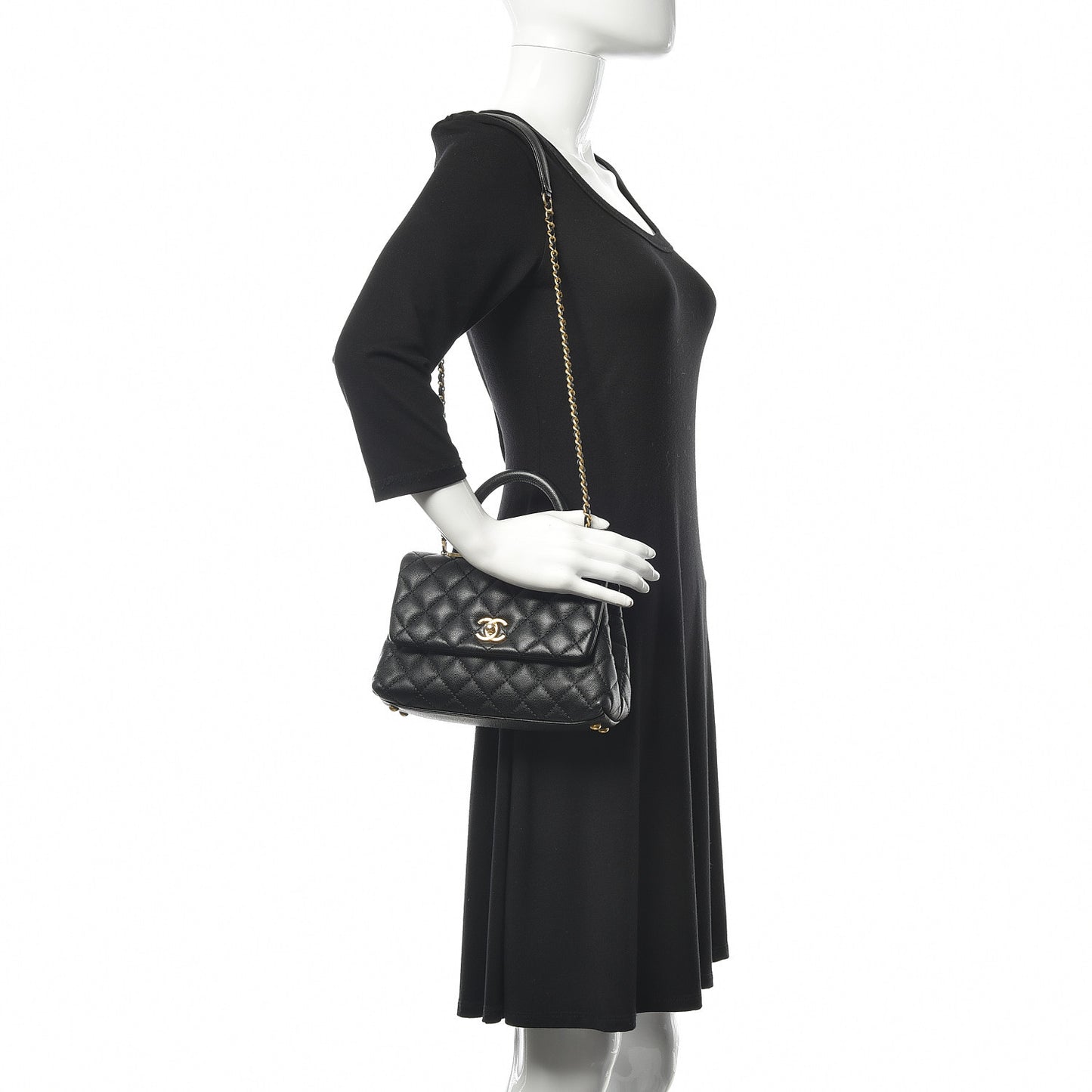 Caviar Quilted Mini Coco Handle Flap Black