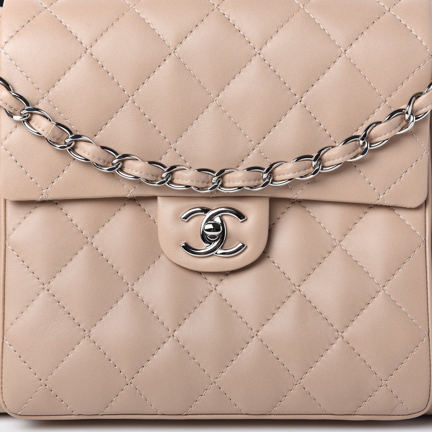 Lambskin Quilted CC Accordion Shopping Bag Beige
