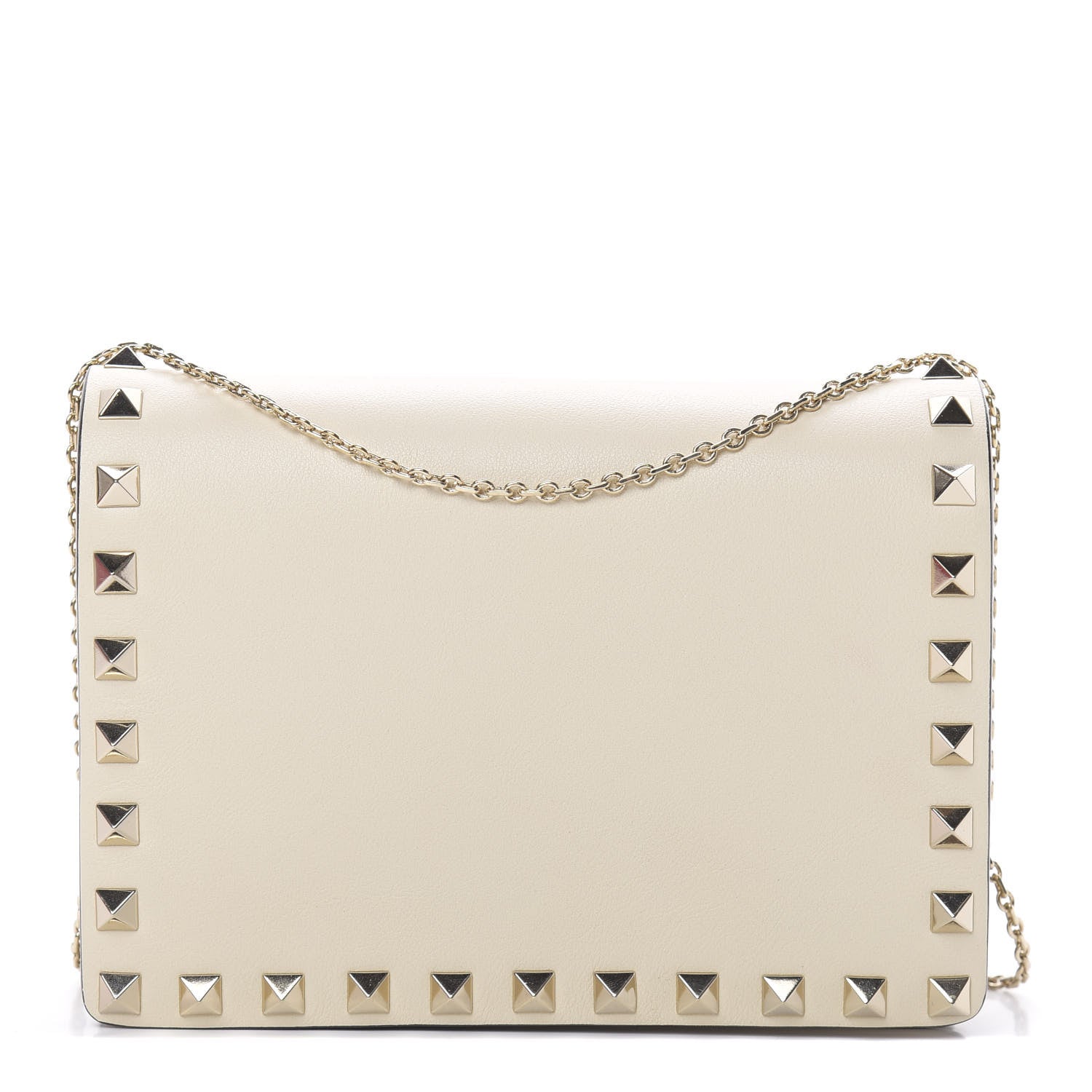 Valentino Garavani Vitello Rockstud Wallet on Chain Ivory 1 of 10