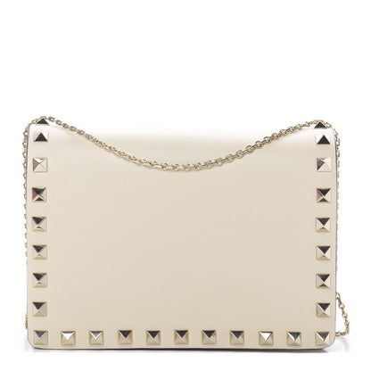 Valentino Garavani Vitello Rockstud Wallet on Chain Ivory 1 of 10