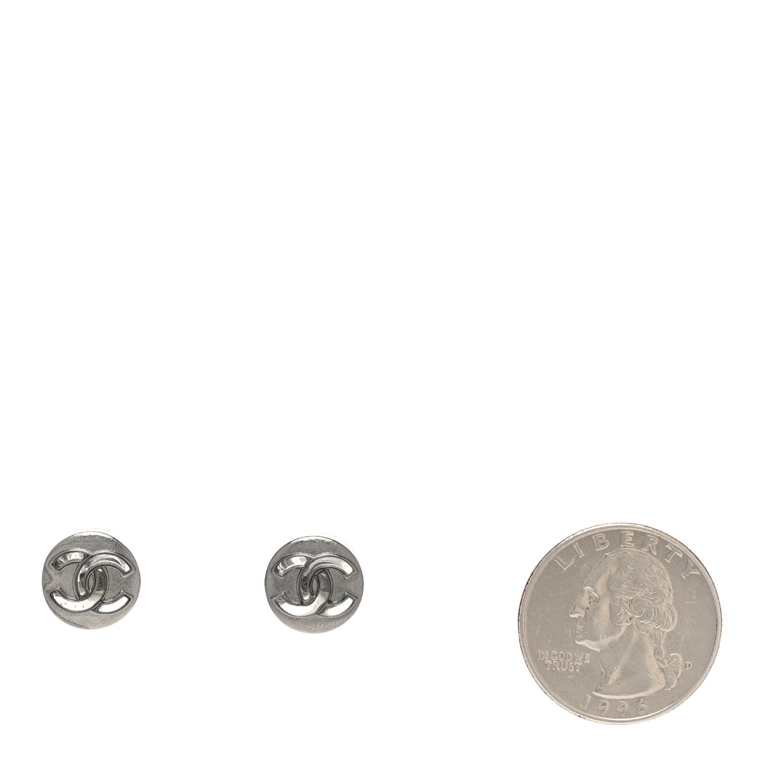 Chanel Metal CC Round Earrings Silver 2 of 5