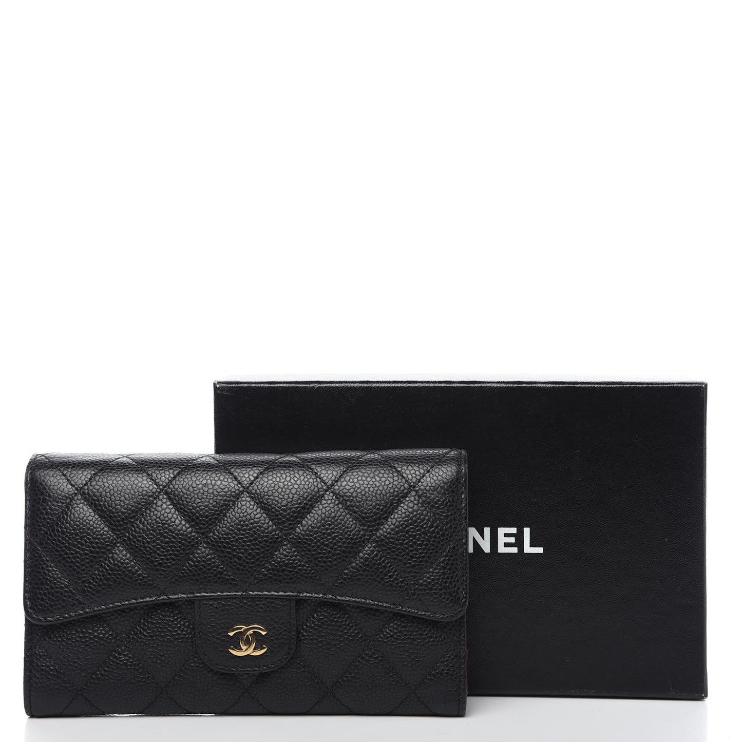 Caviar Quilted Large Flap Wallet Black