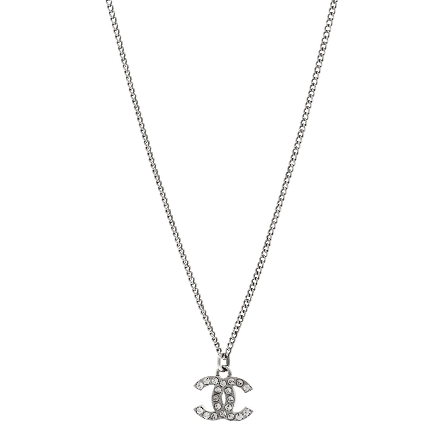 Chanel Crystal Timeless CC Necklace Silver 1 of 6