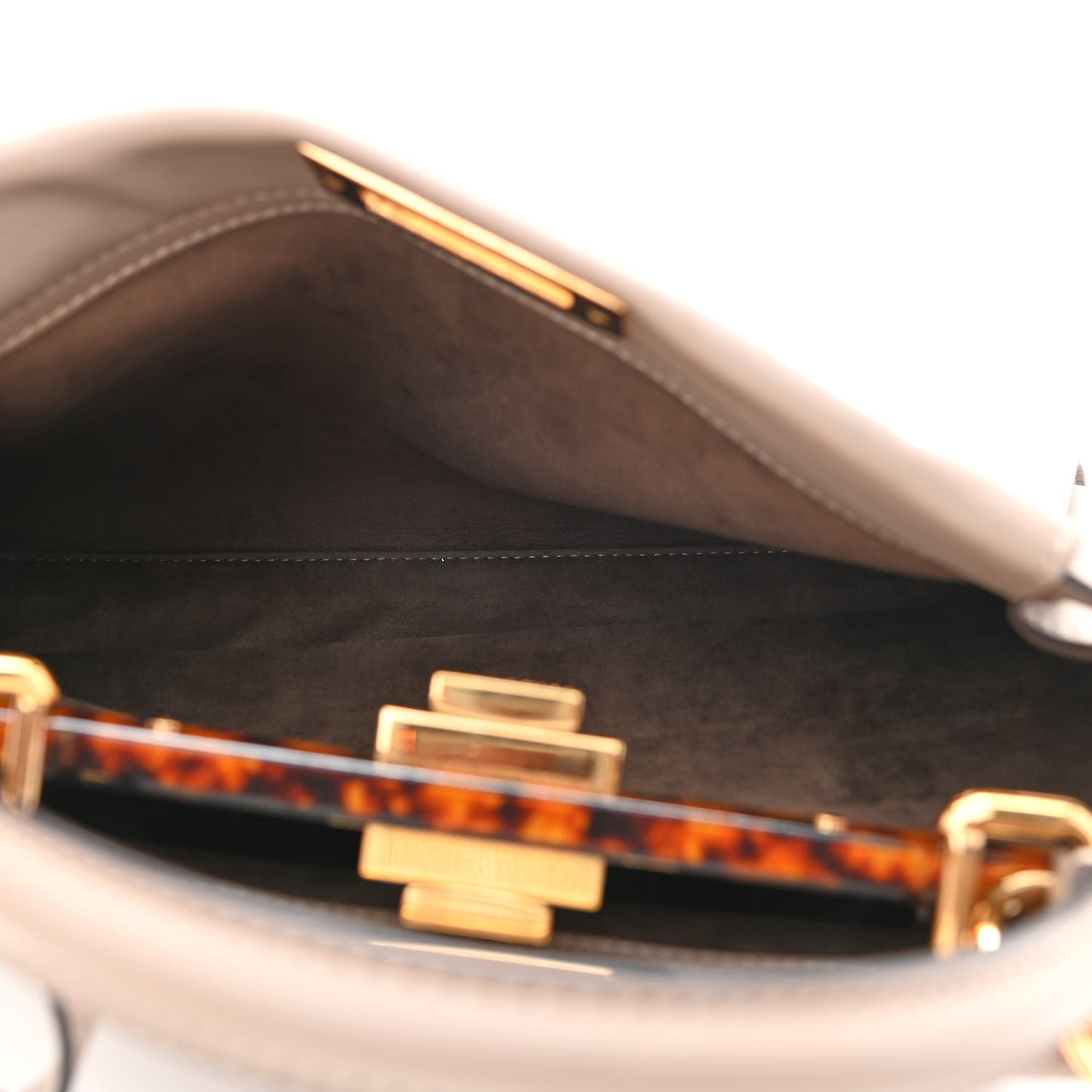 Vitello Seta Shiny Nappa Plexiglass Medium Peekaboo I SEE U Satchel Tortora
