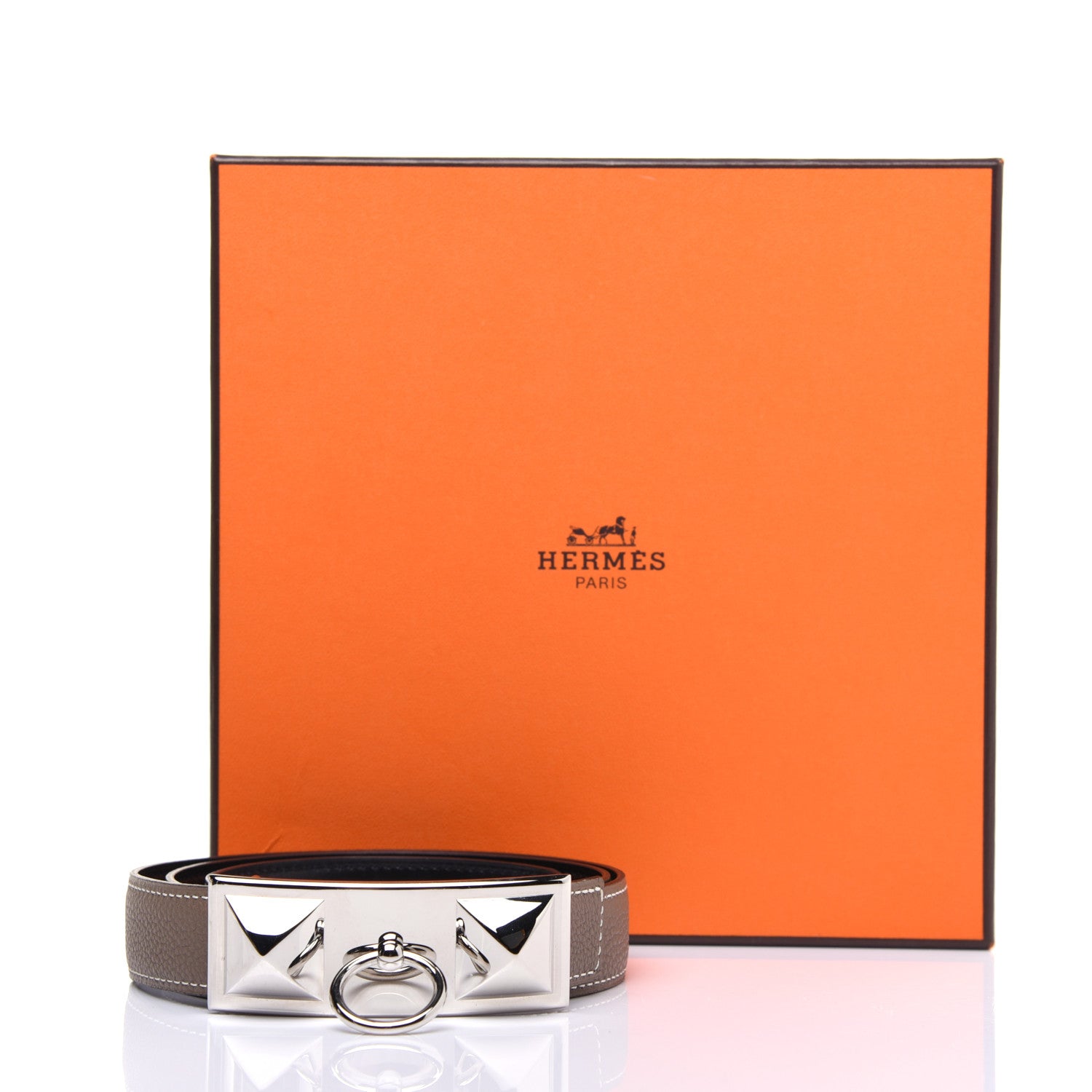 Hermes Togo Box 24mm Sydney Belt 80 Etoupe Black 9 of 9
